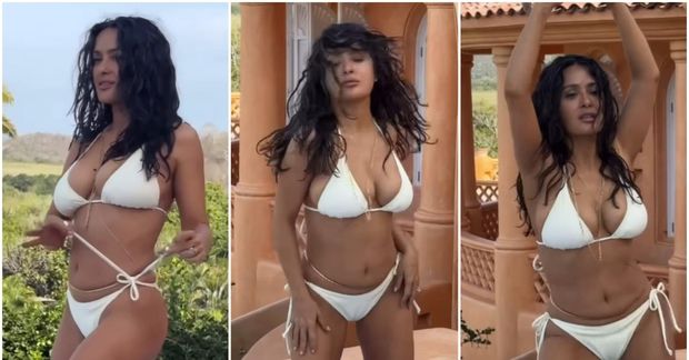 Salma Hayek kann að hrista líkamann.