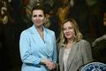 Evrópa Mette Fredriksen forsætisráðherra Danmerkur og Giorgia Meloni forsætisráðherra Ítalíu á fundi sínum.