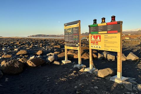 The new information and warning signs in Reynisfjara Black Beach.