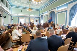 Þórunn Sveinbjarnardóttir ávarpaði þingheim í löngu máli áður en hún tilkynnti það sem flestir áttu …