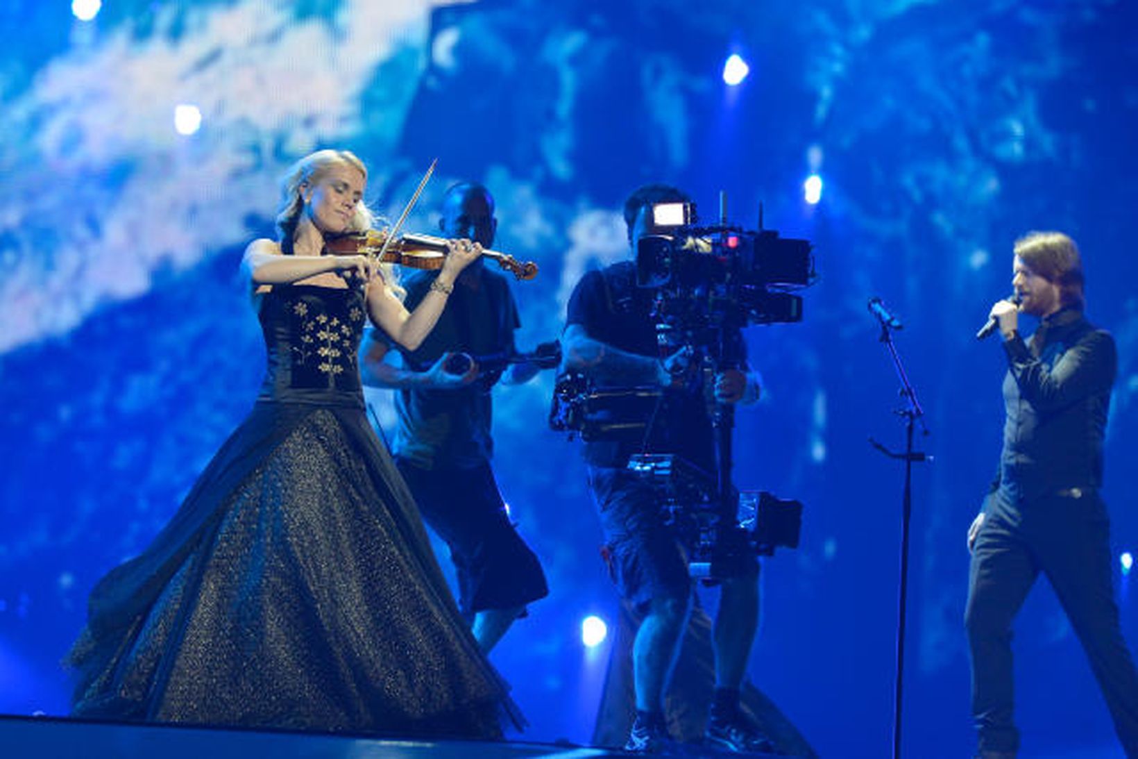 Jónsi og Greta Salome á generalprufu í dag.