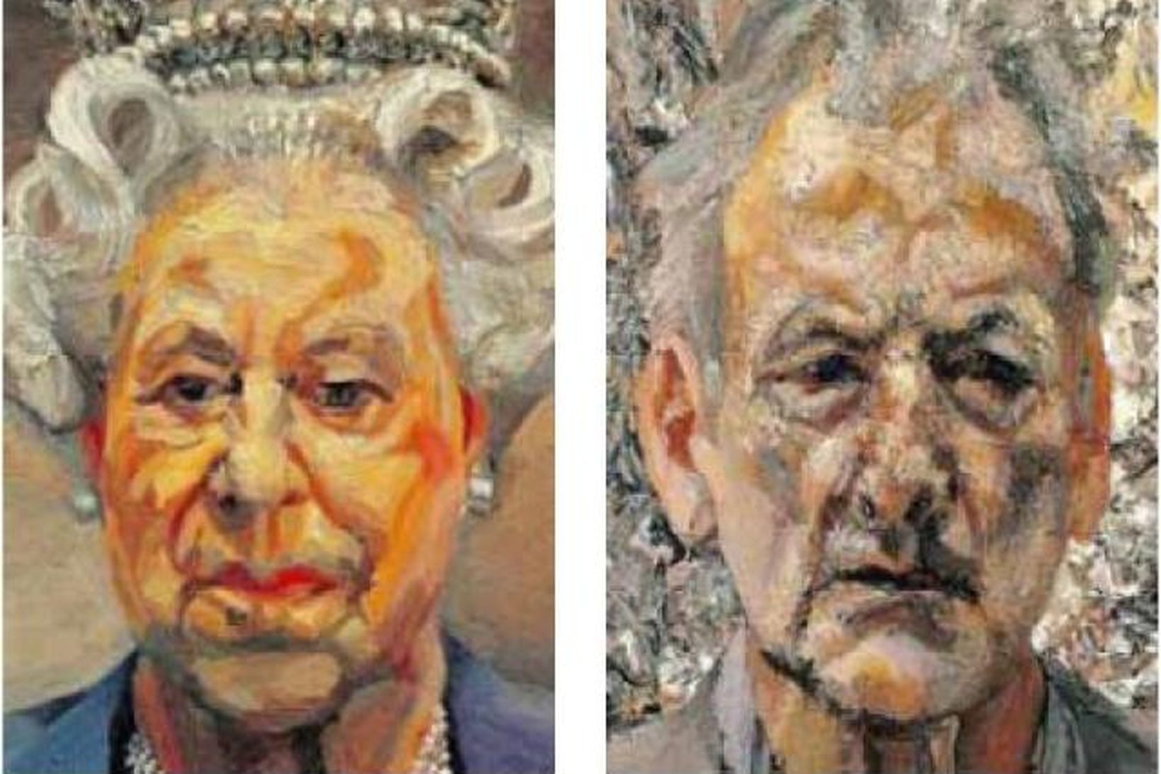 Elísabet/Freud Elísabet II til vinstri, Lucien Freud til hægri.