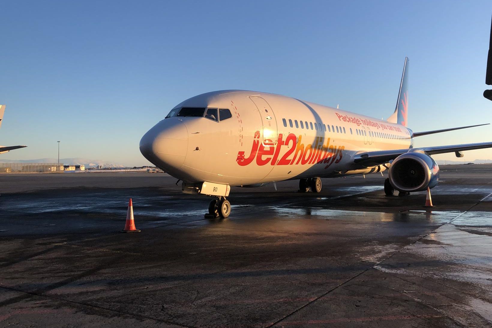 Frá fyrsta flugi Jet2.com til Keflavíkur 7. febrúar árið 2019.
