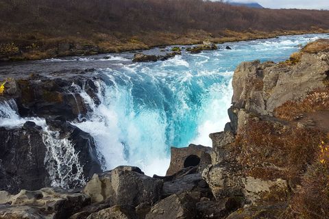 Hlauptungufoss is one of three waterfalls in the Brúará River.