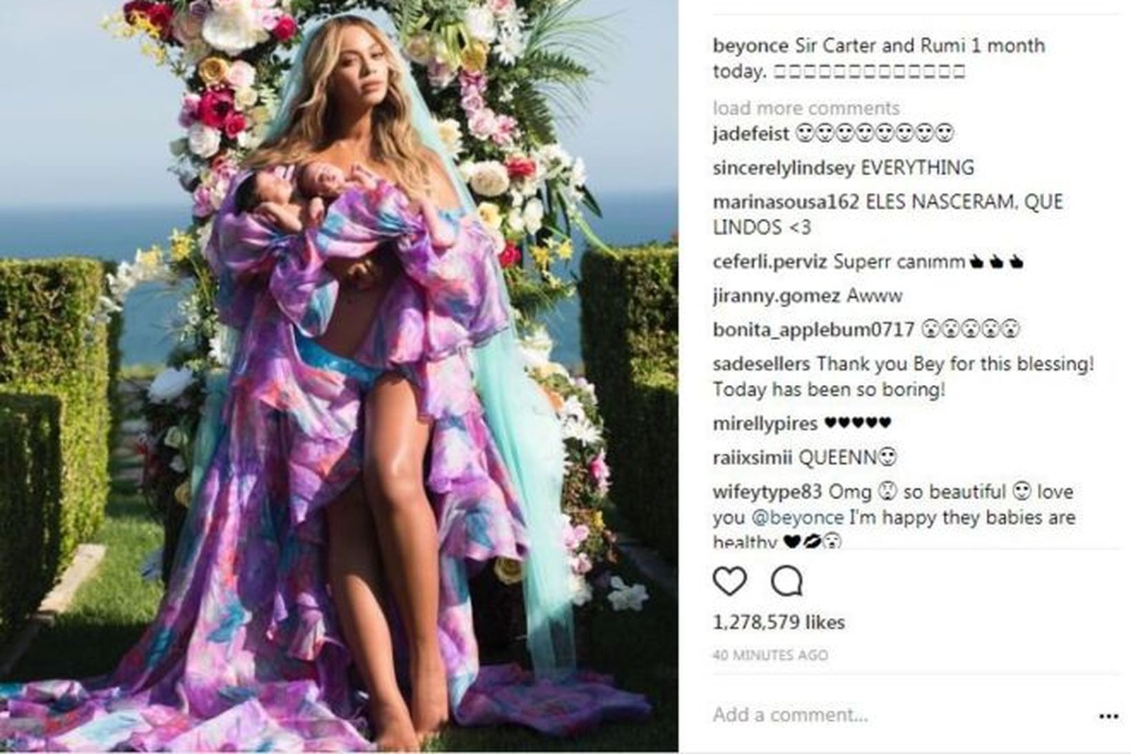 Beyoncé birti mynd af sér með tvíburana.