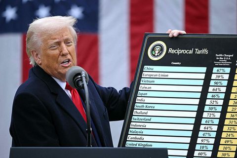 Donald Trump Bandaríkjaforseti við kynningu nýrra tolla í Washington-borg í Bandaríkjunum 2. apríl.