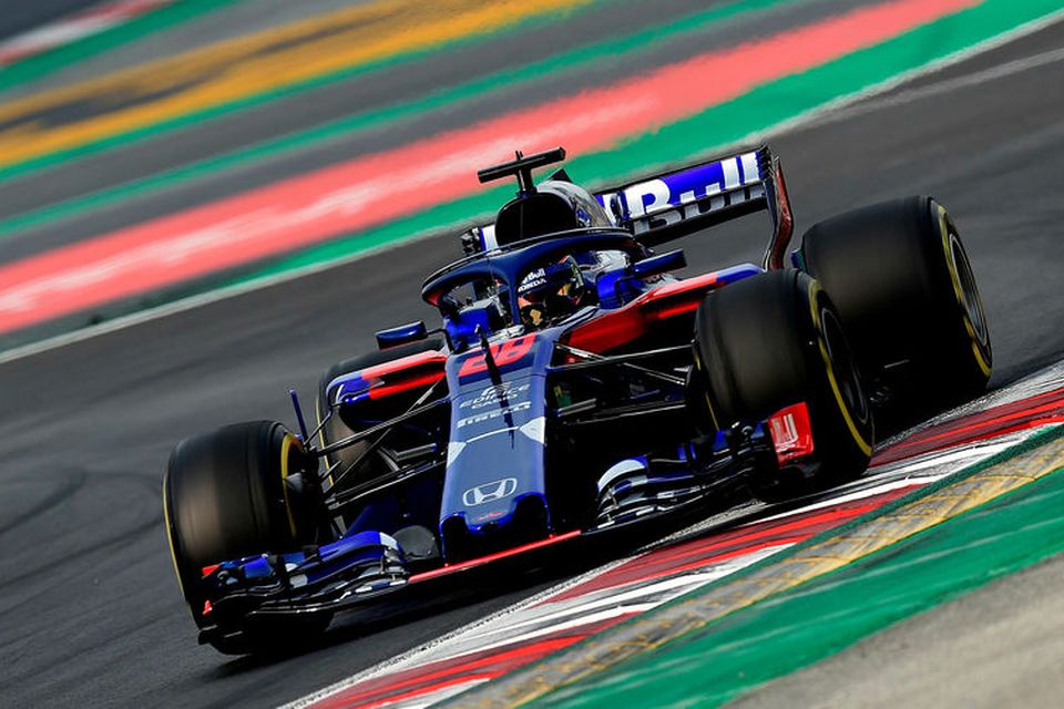 Brendon Hartley ók næst mest allra í Barcelona í dag, á bíl Toro Rosso.