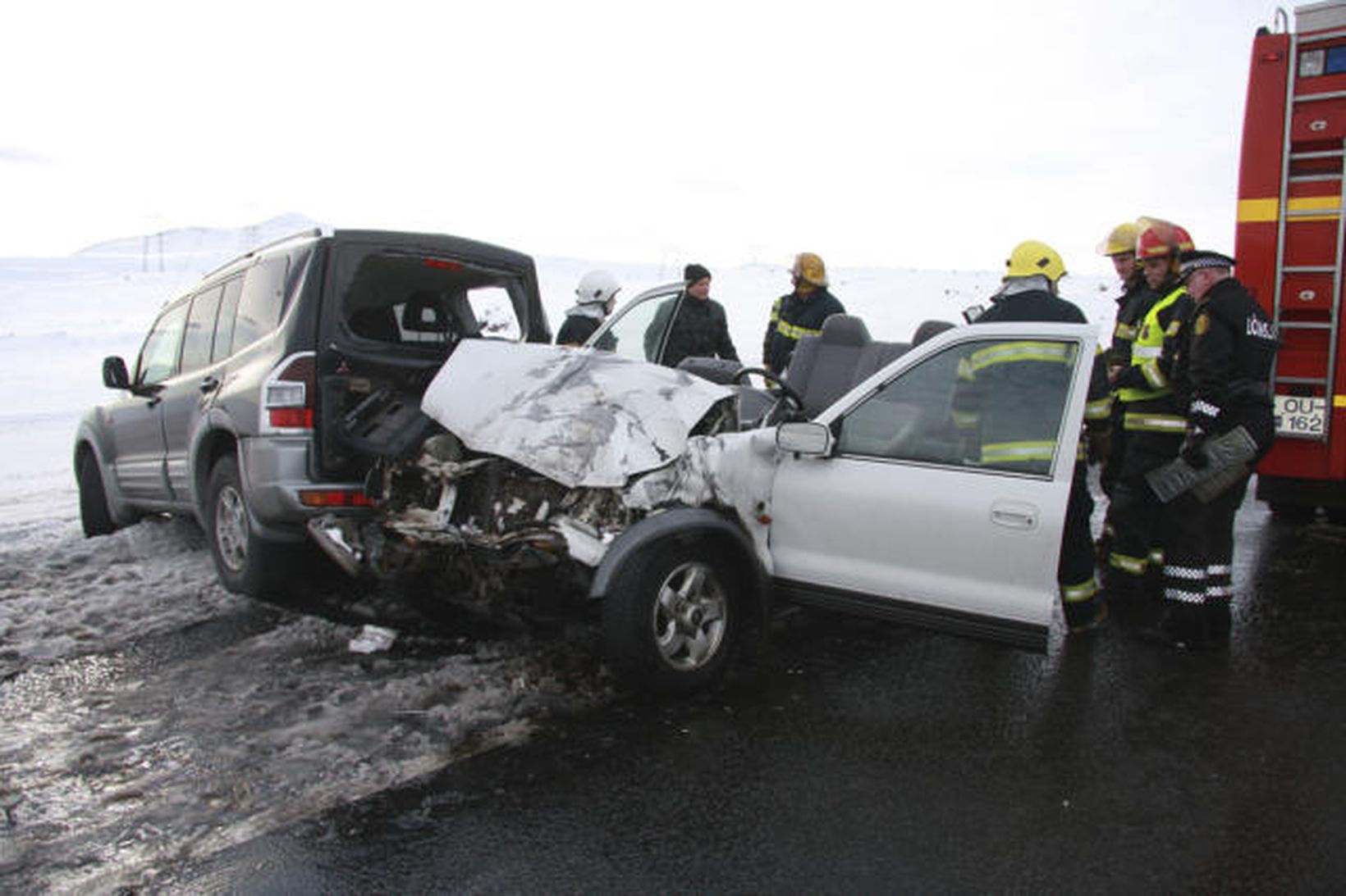 Frá slysstað í Kömbunum í dag.