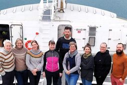 Rannsóknafólk Hafrannsóknastofnunar um borð í Þórunni Þórðardóttur en alls tóku 32 rannsóknamenn og um 70 …