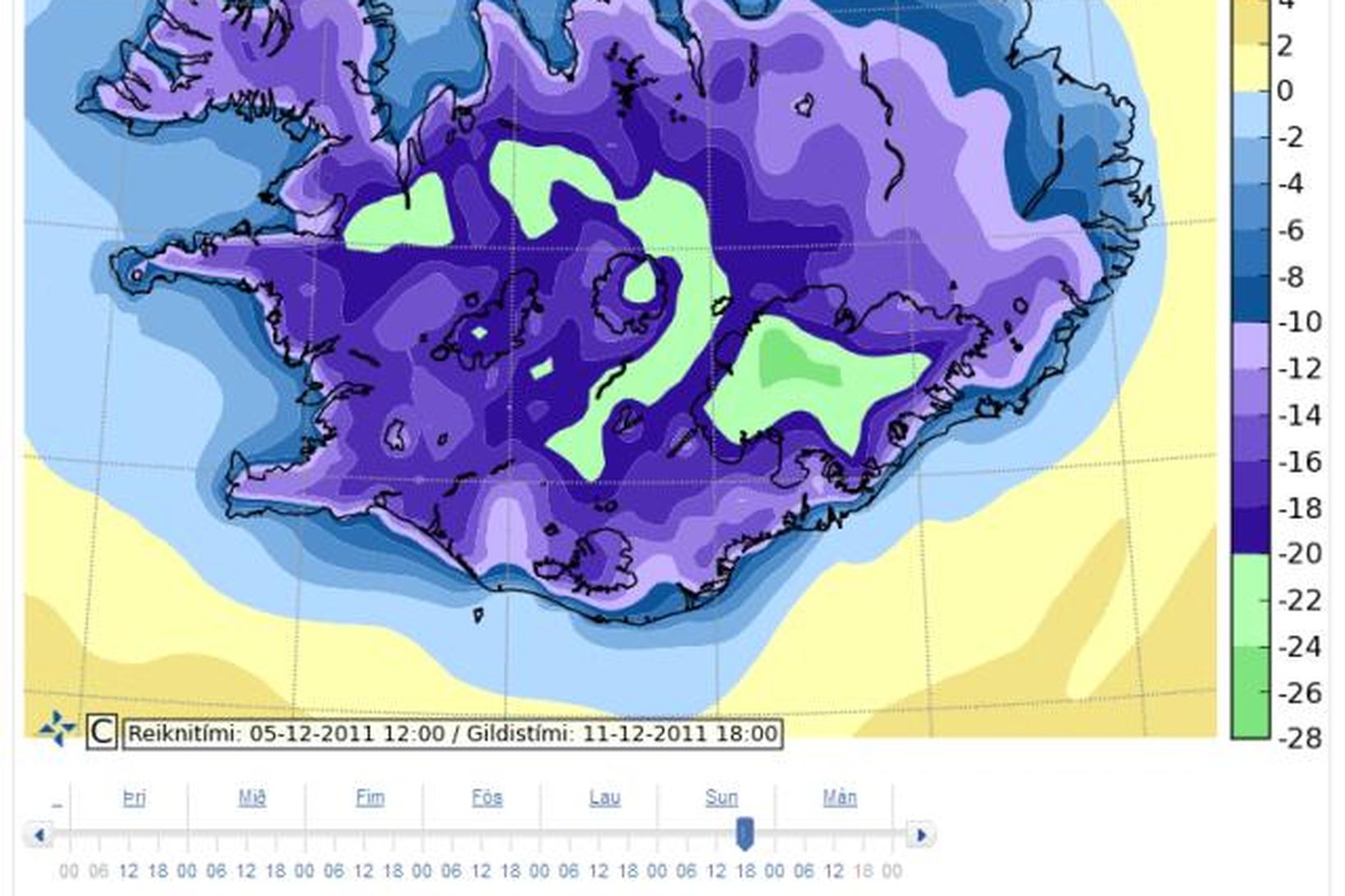 Hitaspá fyrir næsta sunnudag, nánar tiltekið klukkan 18.00 síðdegis. Myndin …