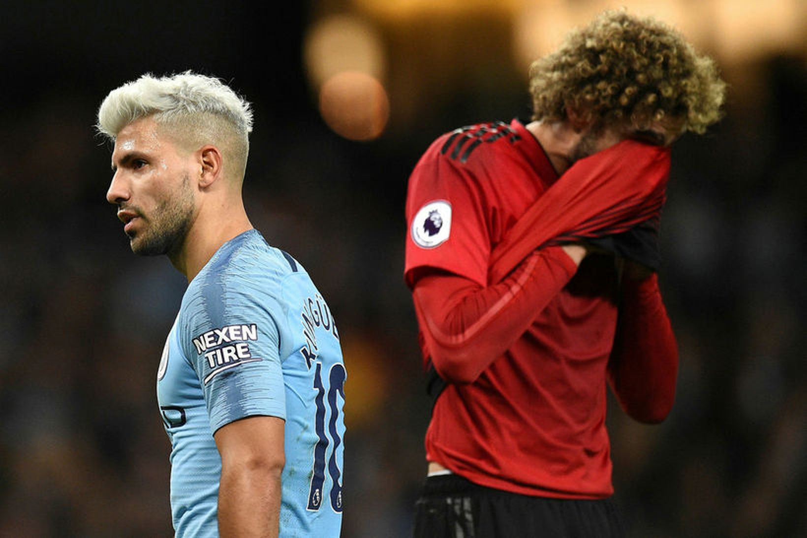 Sergio Agüero kom Man. City í 2:0 gegn Marouane Fellaini …