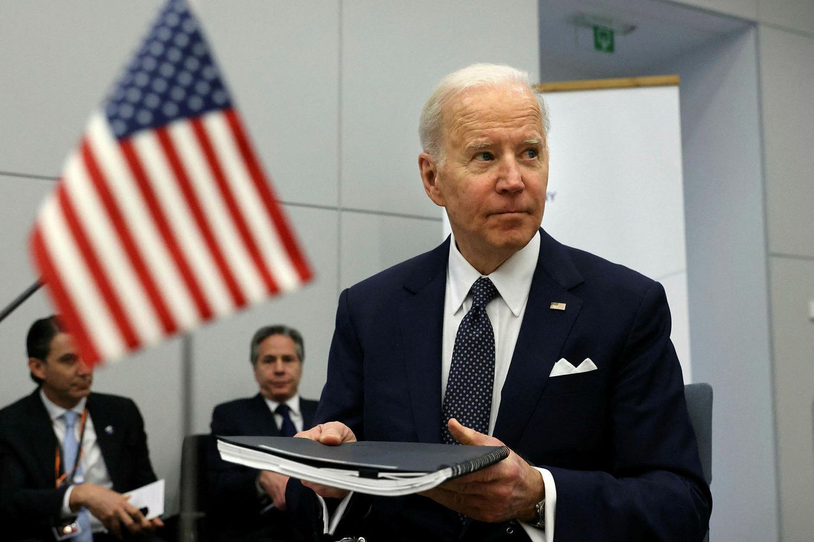 Forseti Bandaríkjanna, Joe Biden, á G7 fundi í dag.