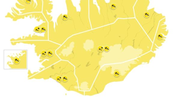 Gul viðvörun um allt land alla helgina