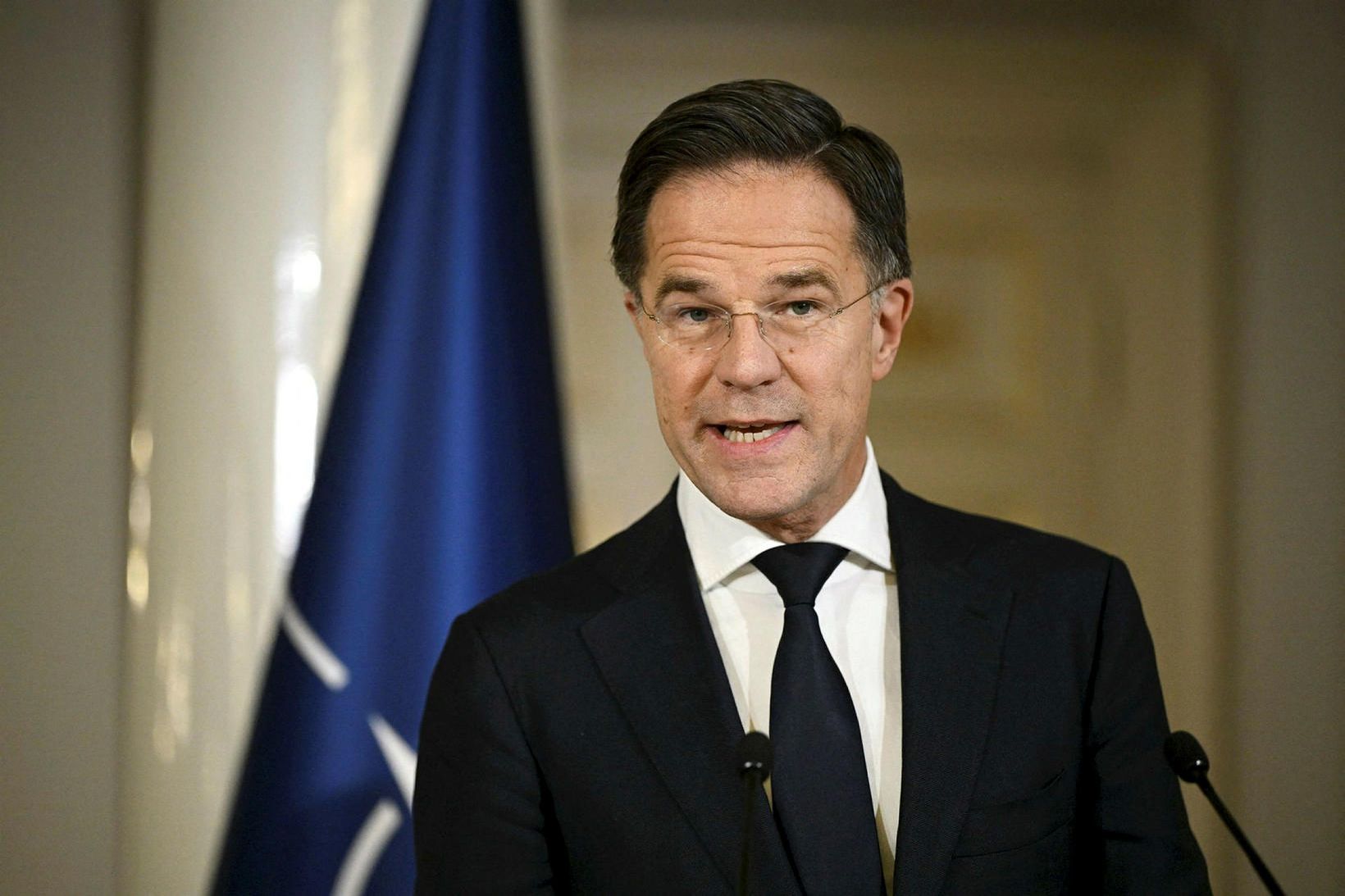 Mark Rutte NATO-framkvæmdastjóri á ráðstefnunni í Helsinki í gær. Hann …