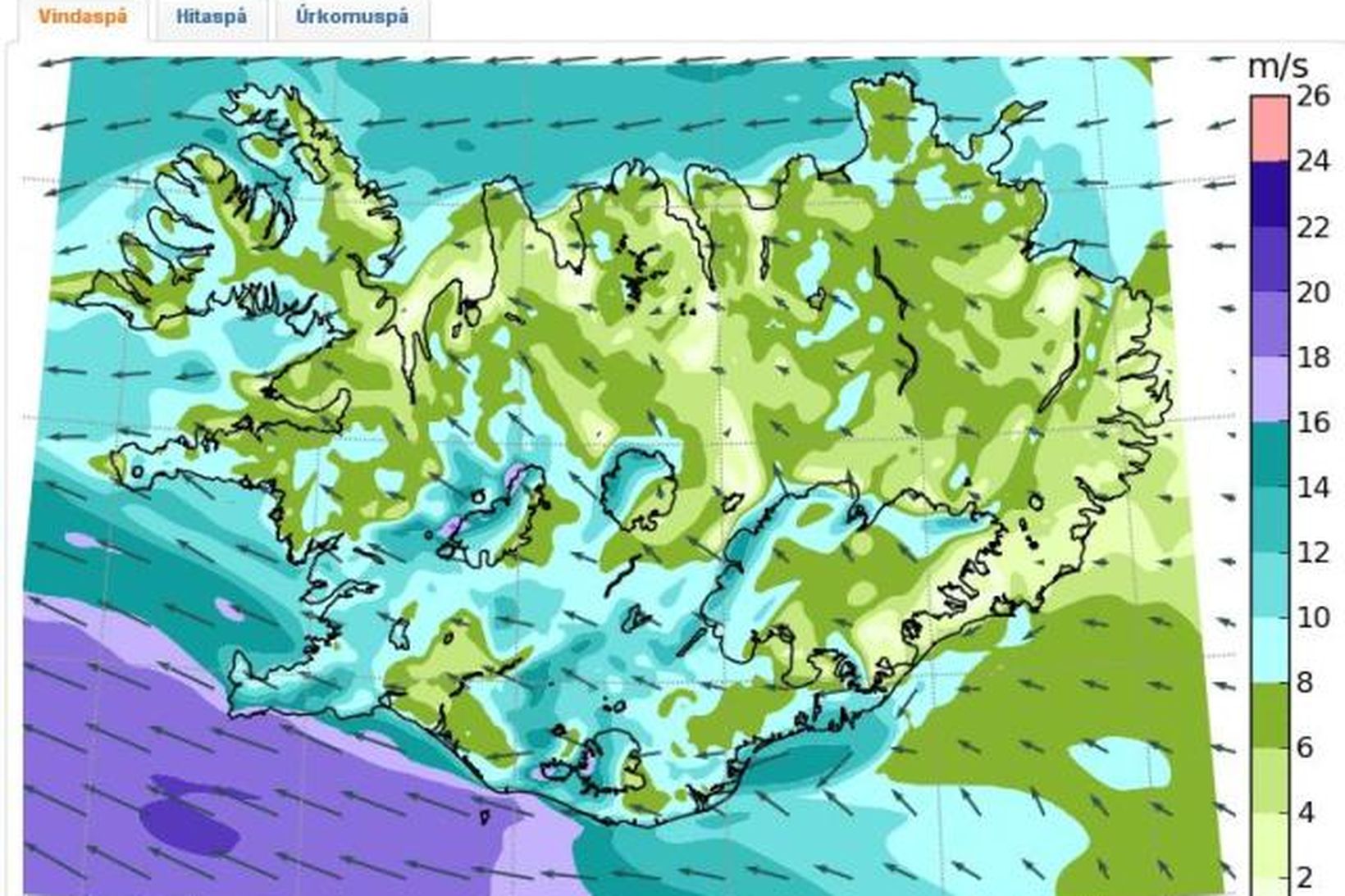 Vindaspá Veðurstofu Íslands fyrir morgundaginn, laugardaginn 21. júlí.