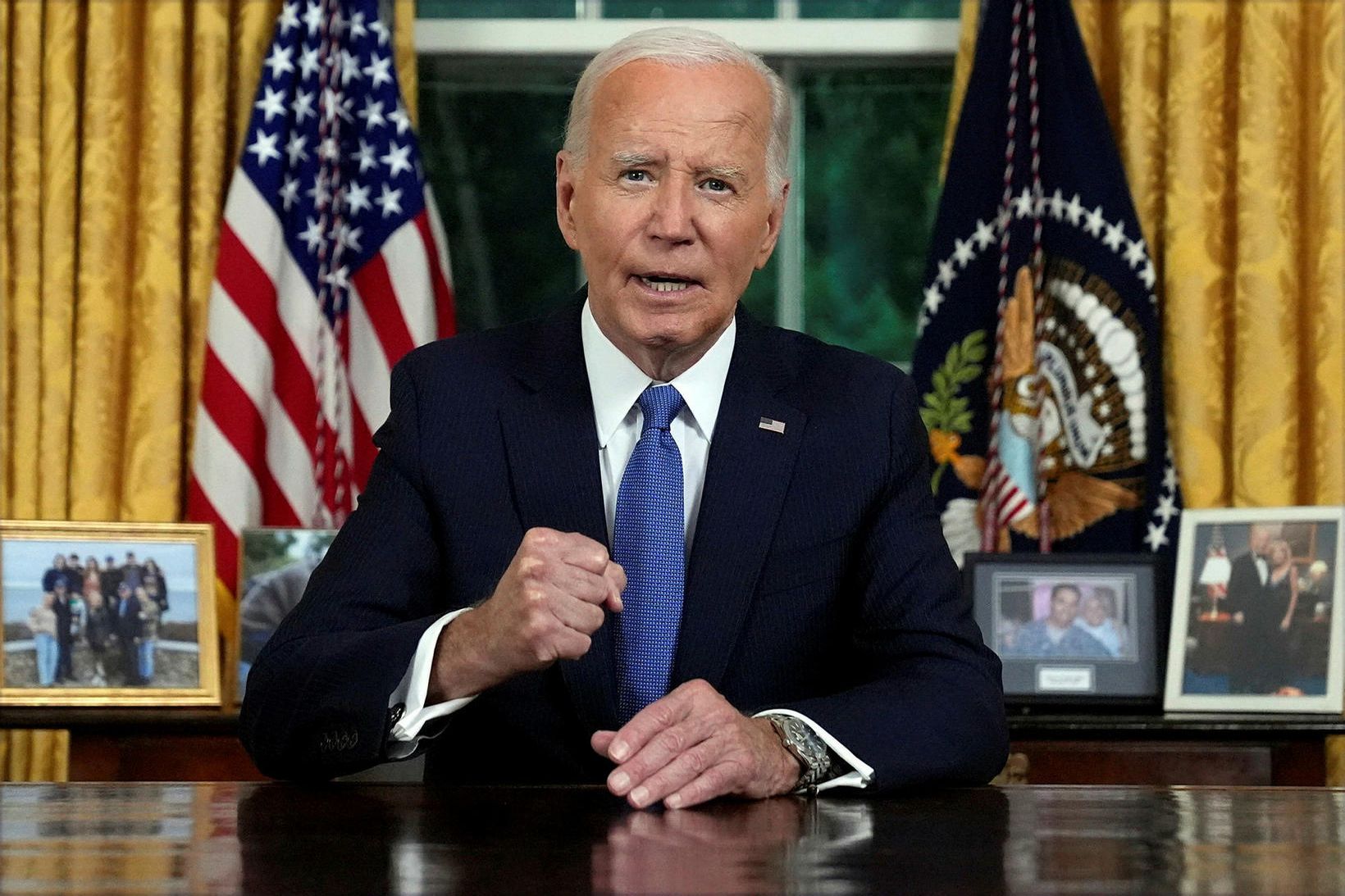 Biden flutti ávarp sitt frá forsetaskrifstofunni í Hvíta húsinu.