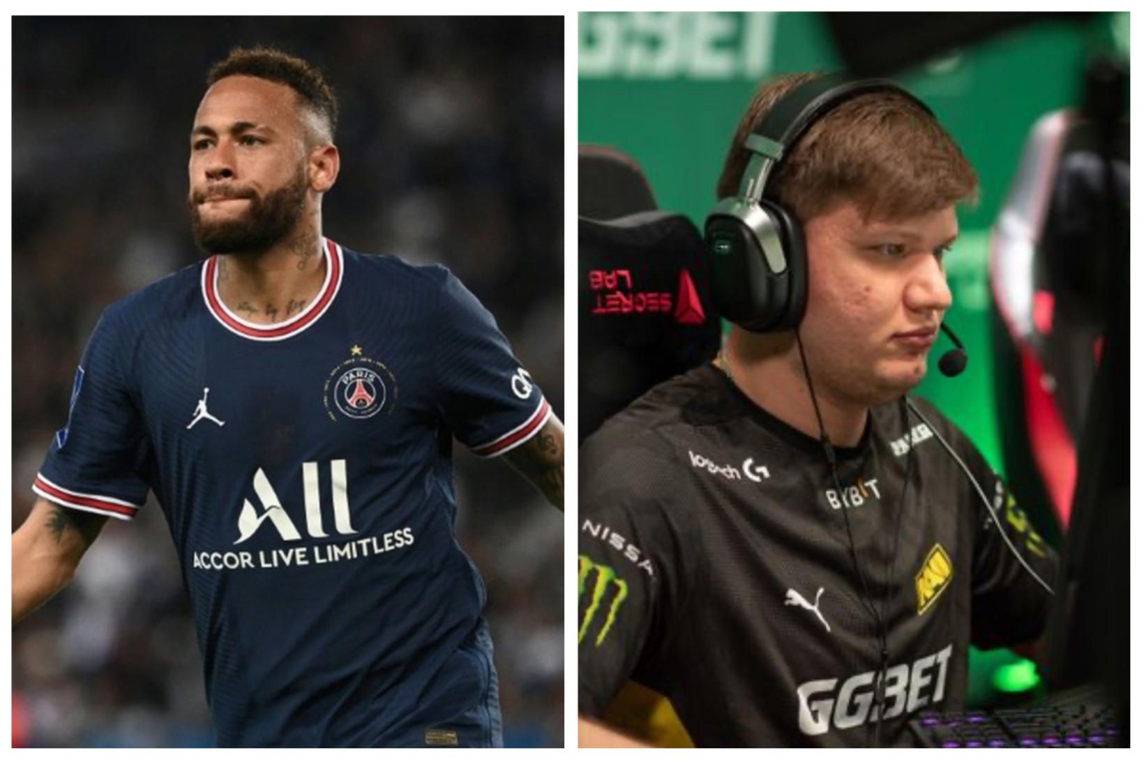 Neymar til vinstri og Counter-Strike spilarinn s1mple hægra megin.