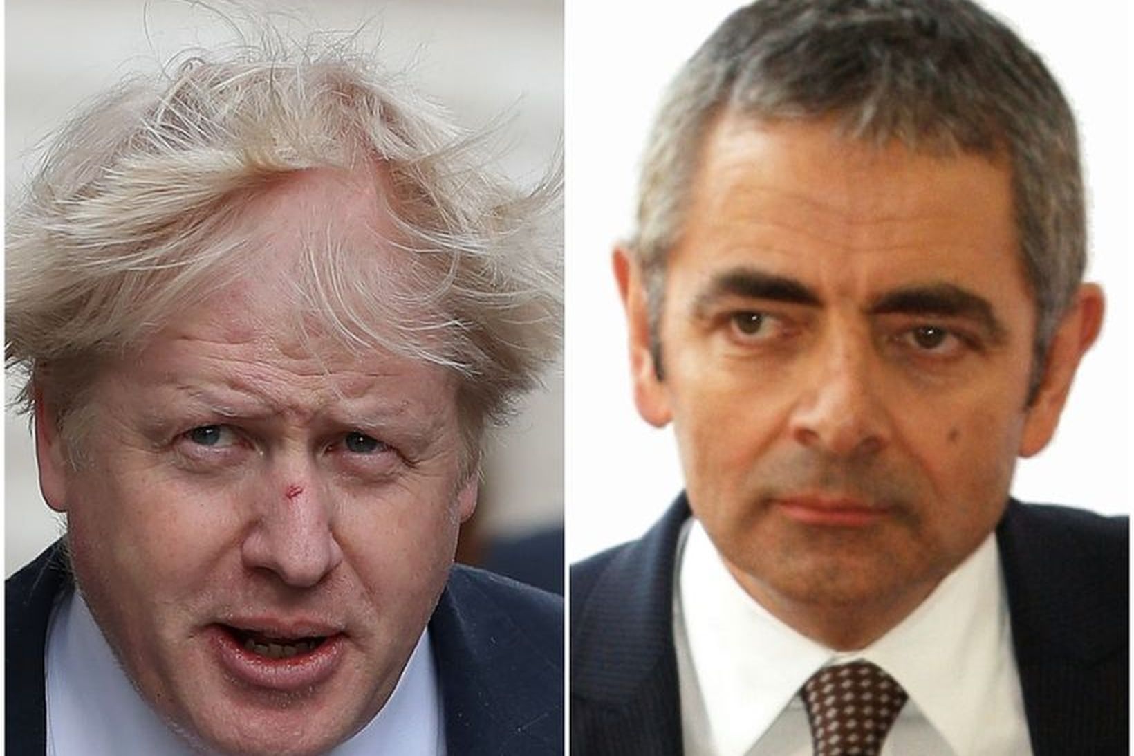 Boris Johnson, fyrrverandi utanríkisráðherra Bretlands, og gamanleikarinn Rowan Atkinson.