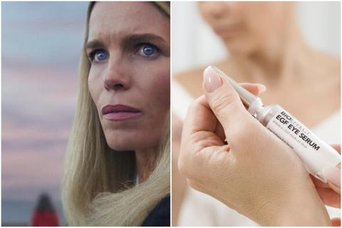 Marie Bach Hansen sem leikur aðalhlutverkið í þáttunum sést maka á sig íslensku augnserumi.
