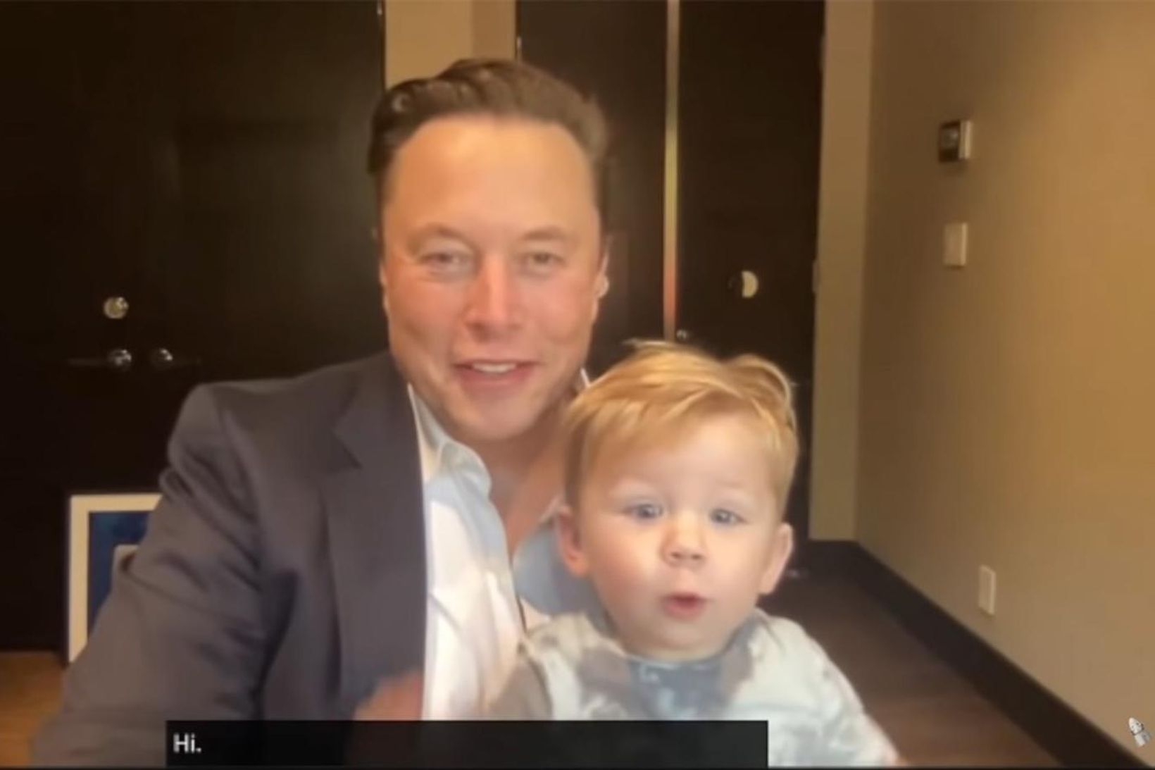 Fegðarnir Elon og X Æ A-Xii Musk saman á fundi.