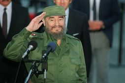 Mynd af Fidel Castro frá því árið 1995. Hann var þekktur fyrir að koma fram …