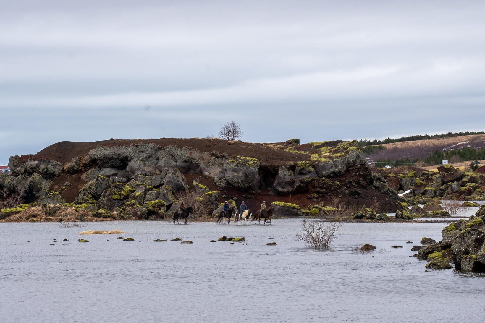 Há vatnsstaða í Elliðaám sést hér við Rauðhóla.