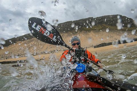 Veiga Grétarsdóttir, paddling from Hænuvík to Látravík in the West Fjords.