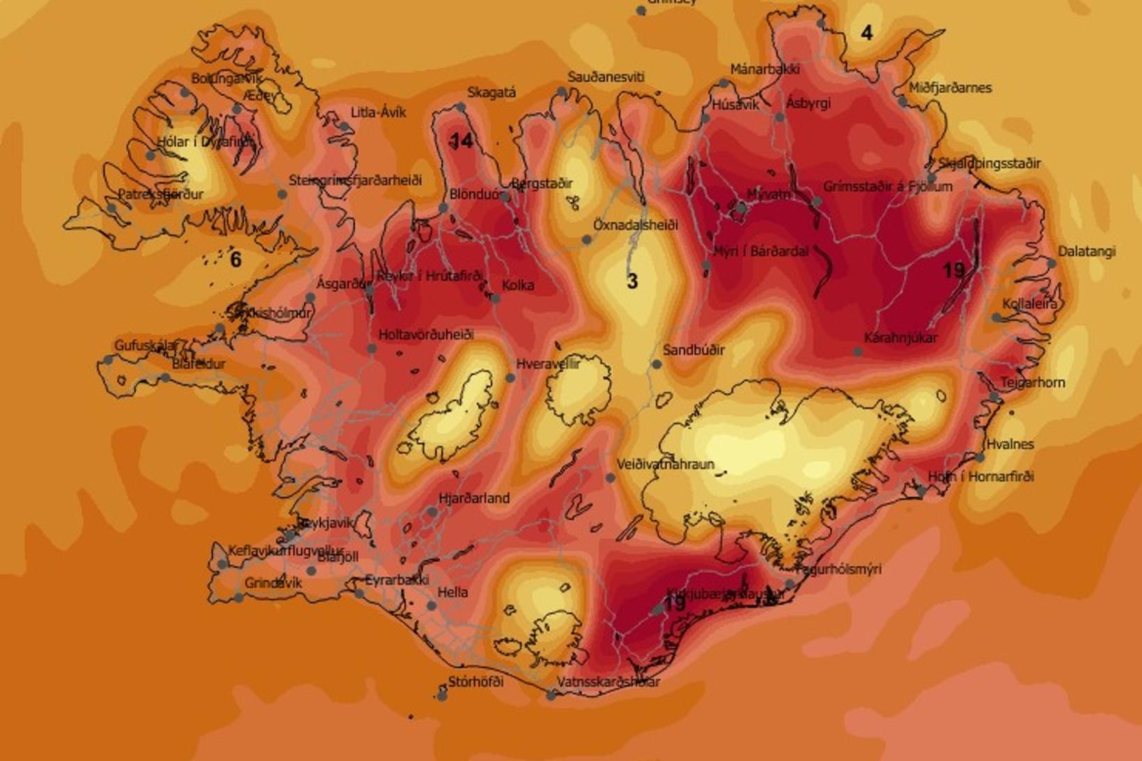 Spár gera ráð fyrir hlýindakafla í næstu viku á Austurlandi …