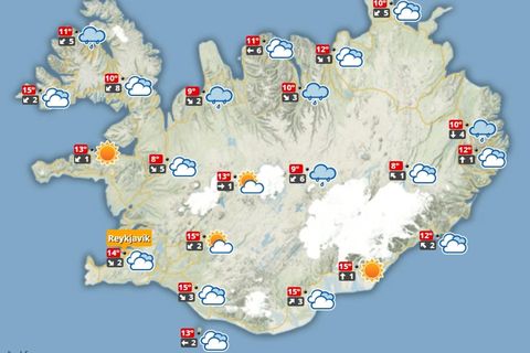 Veðurkortið klukkan 12 á hádegi í dag.