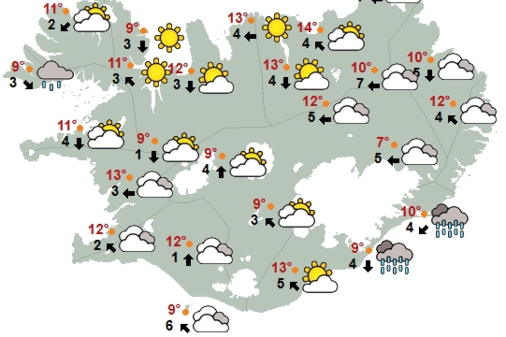 Bjart með köflum vestanlands