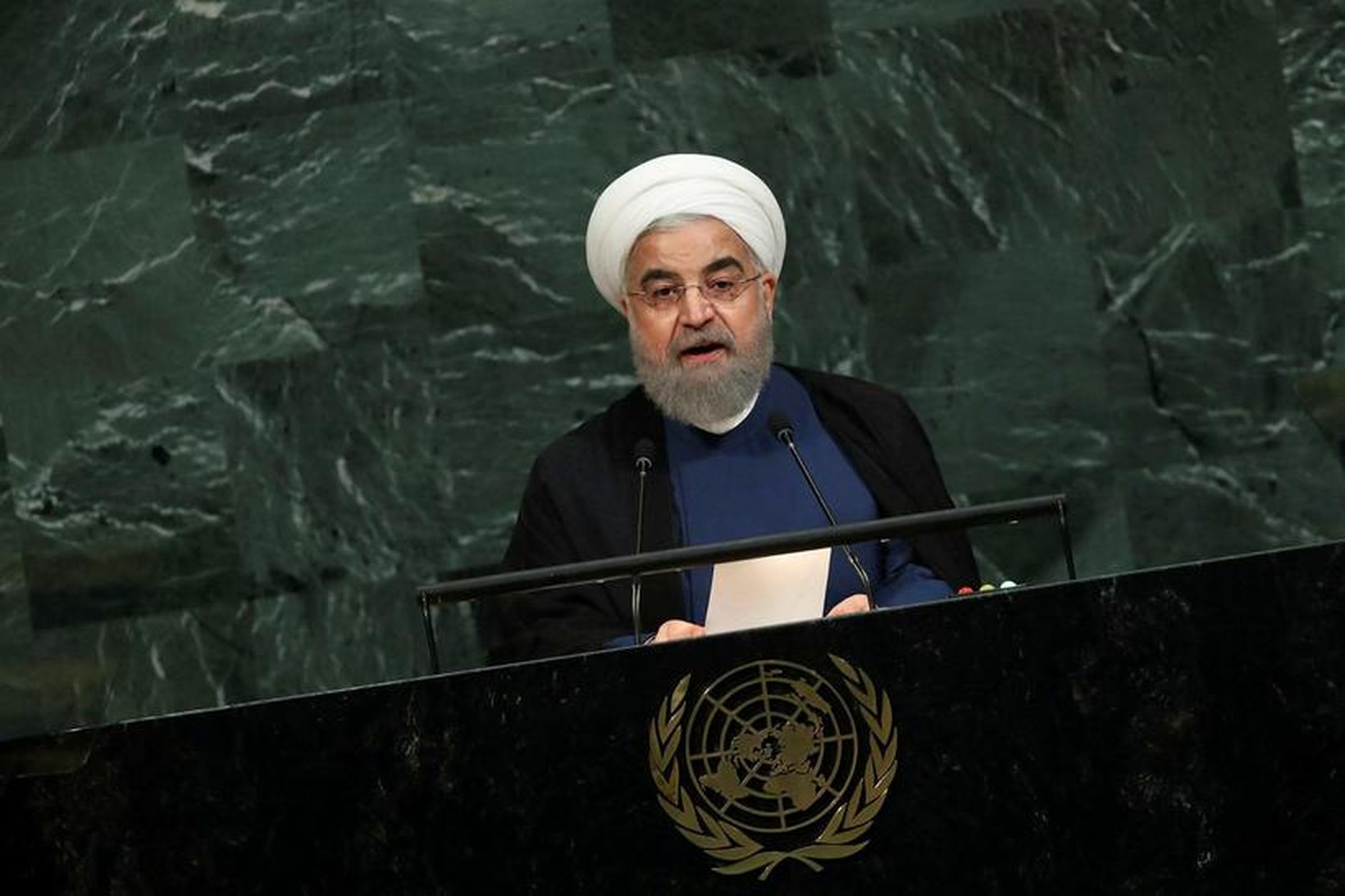 Hassan Rouhani, forseti Íran, ávarpar allsherjarþing Sameinuðu þjóðanna.