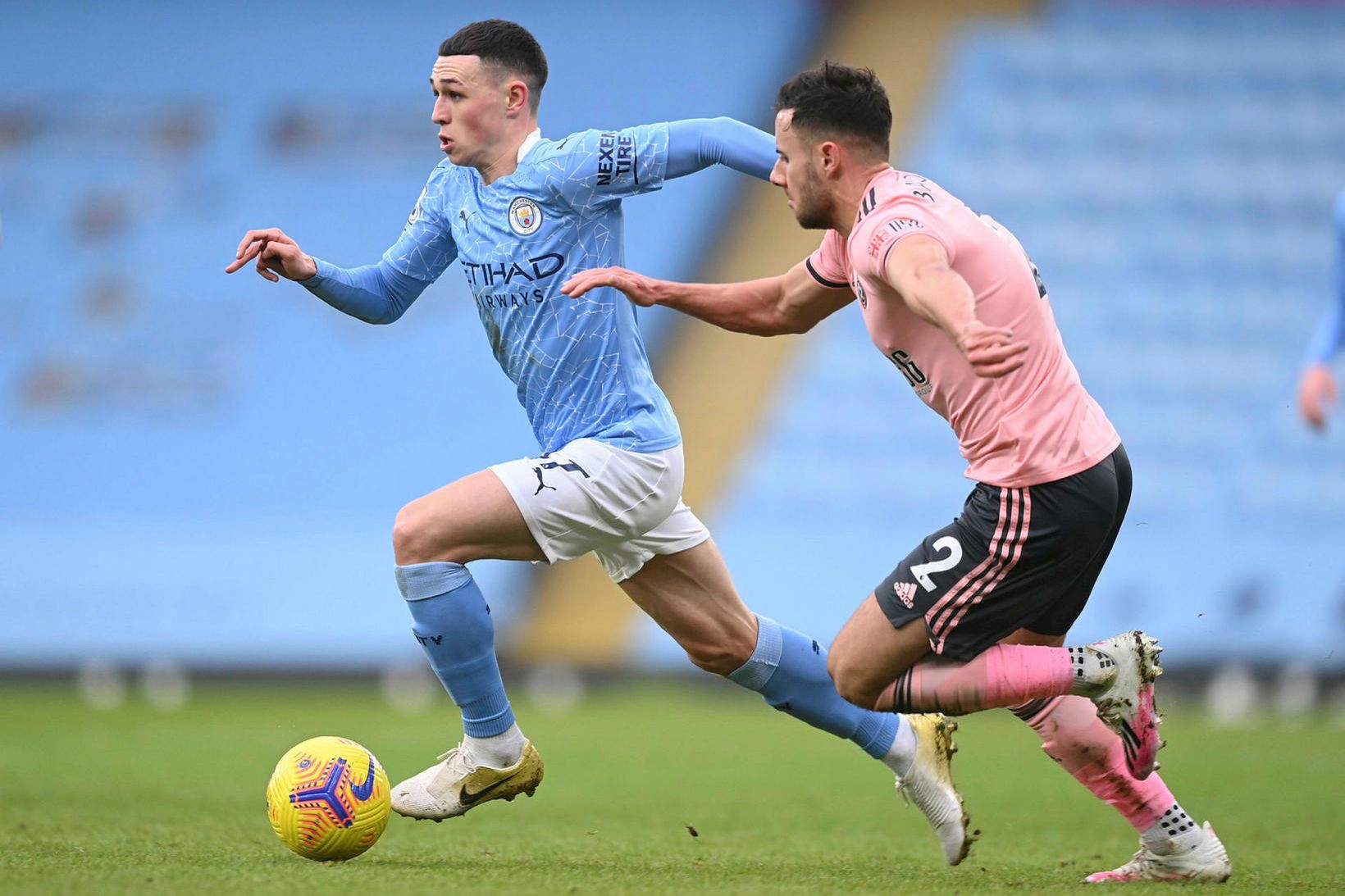 Phil Foden í leik gegn Sheffield United um síðustu helgi.