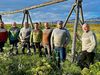 In Hrísey &#8211; The knitting men in their new sweaters, from left: Narfi Freyr Narfason, Noël Legatelois, Almar Björnsson, Sigfús Páll Sigfússon, Narfi Björgvinsson, Gestur Leó Gíslason, and Guðmundur Stefánsson.