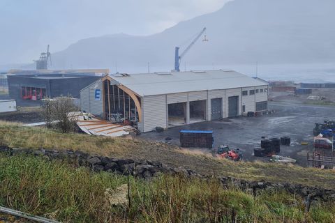 One side of the Eimskip building collapsed in the strong winds.