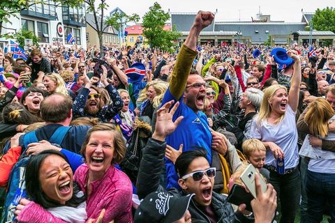 The crowd erupted when Iceland secured victory over Austria with a goal on the 94th minute.