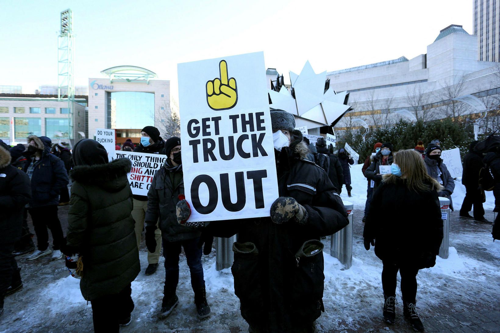 Mótmæli vörubílstjóra mótmælt í Ottawa.