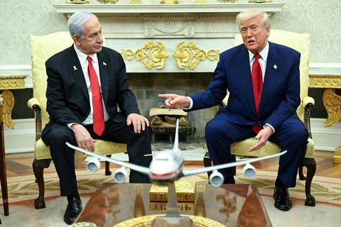 Benjamín Netanjahú og Donald Trump í Hvíta húsinu í apríl.