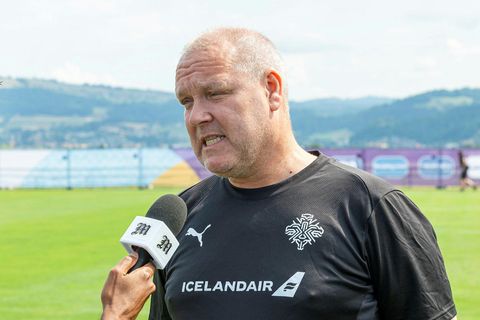 Ólafur Pétursson ræðir við mbl.is á æfingu íslenska liðsins í Thun í gær.