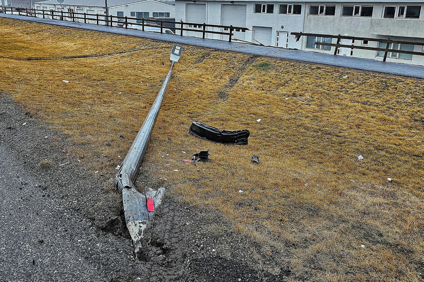 Keyrði niður ljósastaur og lenti á húsi