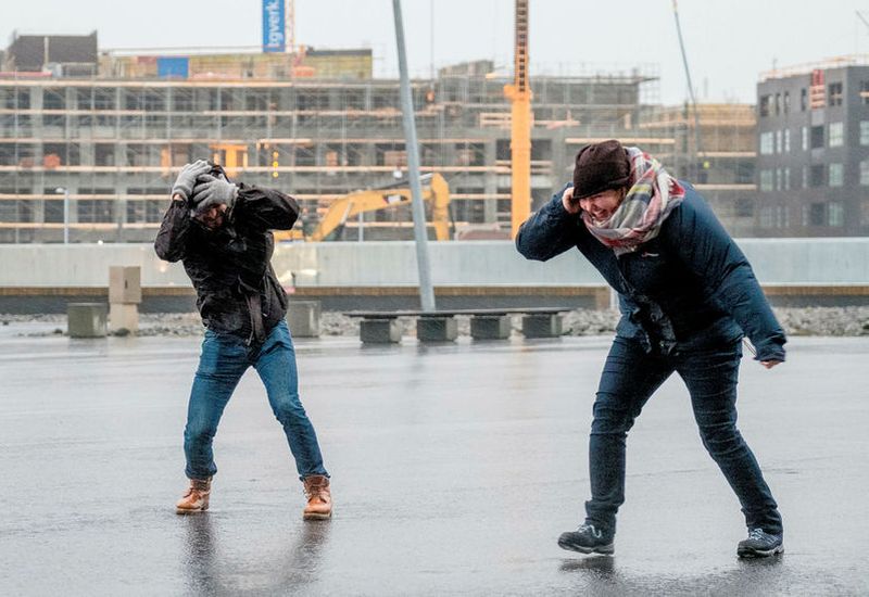 Pedestrians in Reykjavik yesterday.
