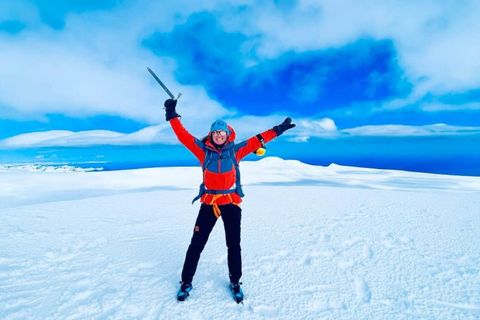 Berglind Hreiðarsdóttir on top of the world on  Hvannadalshnjúkur which is  2110 m high.