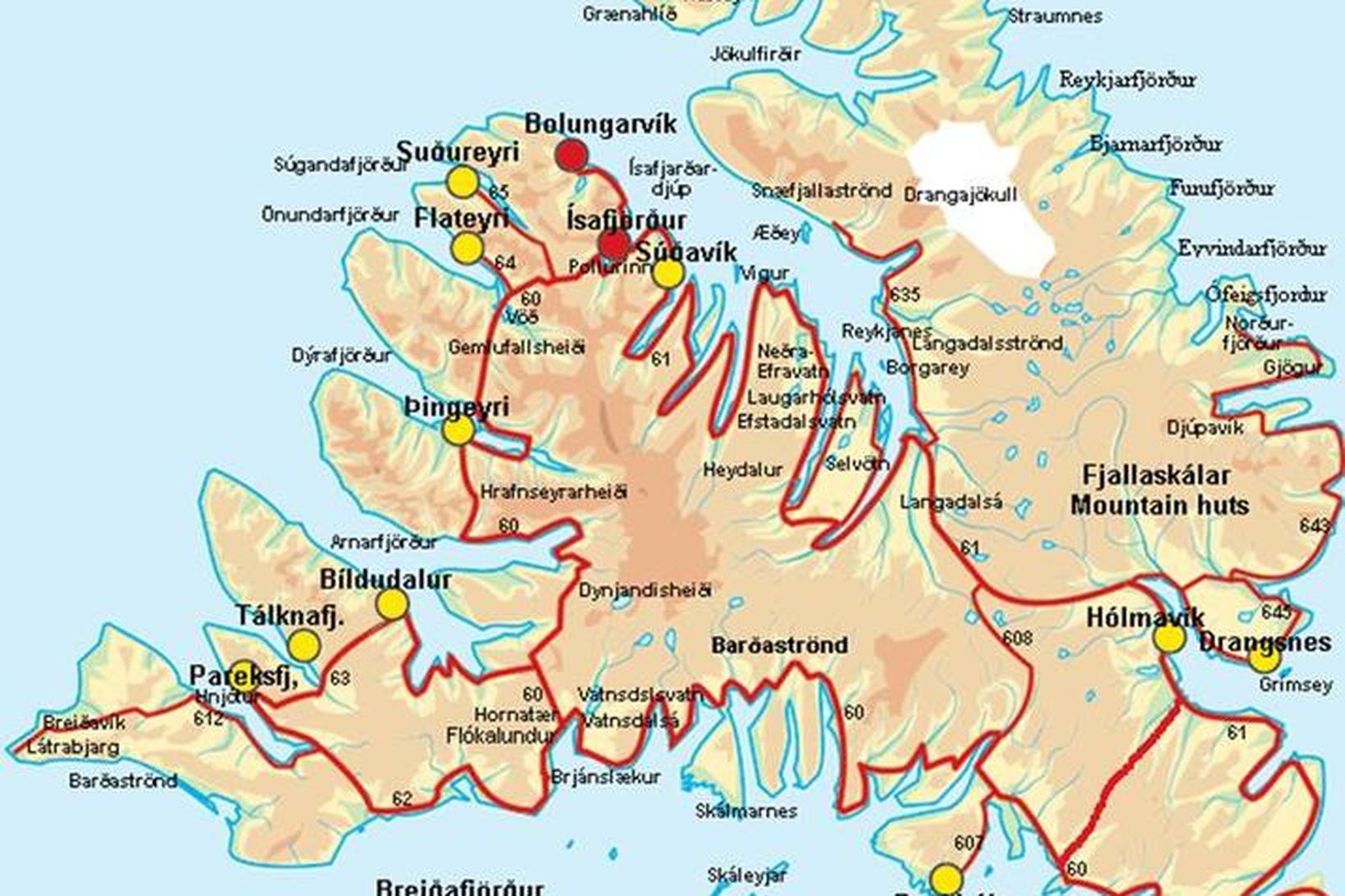 Kort af Vestfjörðum