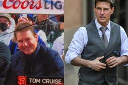 Tom Cruise á hafnaboltaleik á dögunum og Tom Cruise á tökustað Imisson Impossible í fyrra.