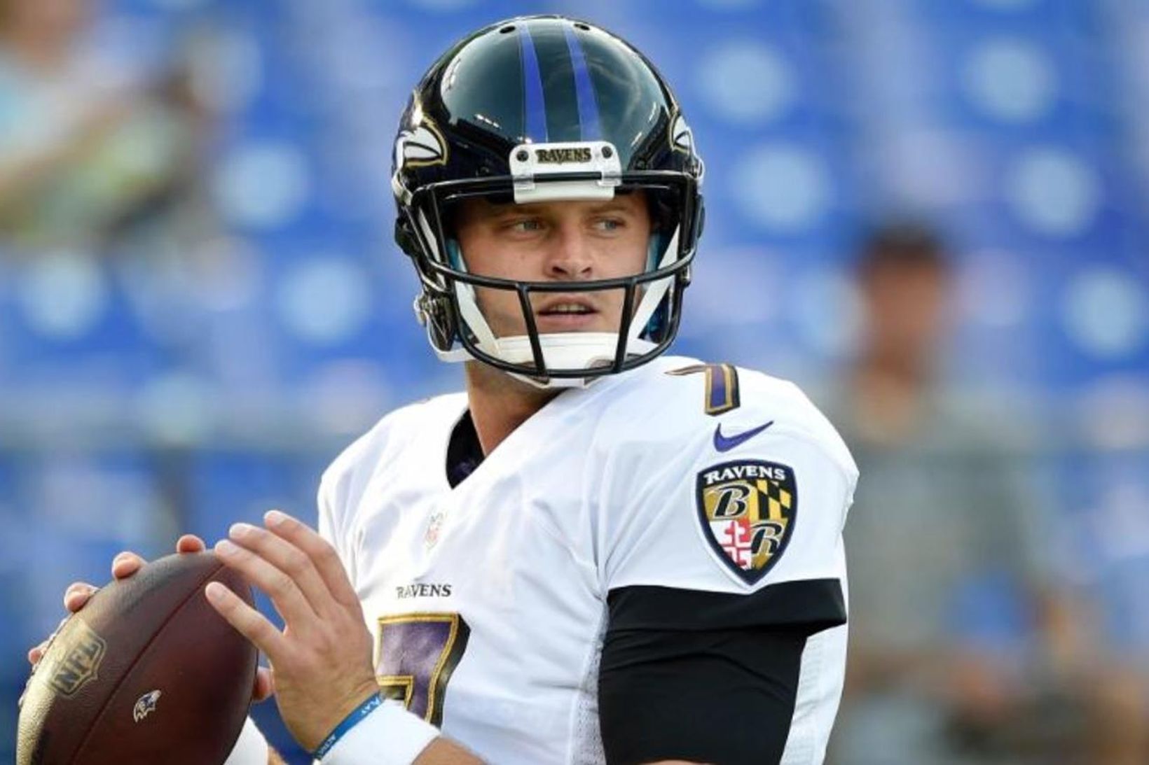 Ryan Mallett í keppnisbúningi Baltimore Ravens.