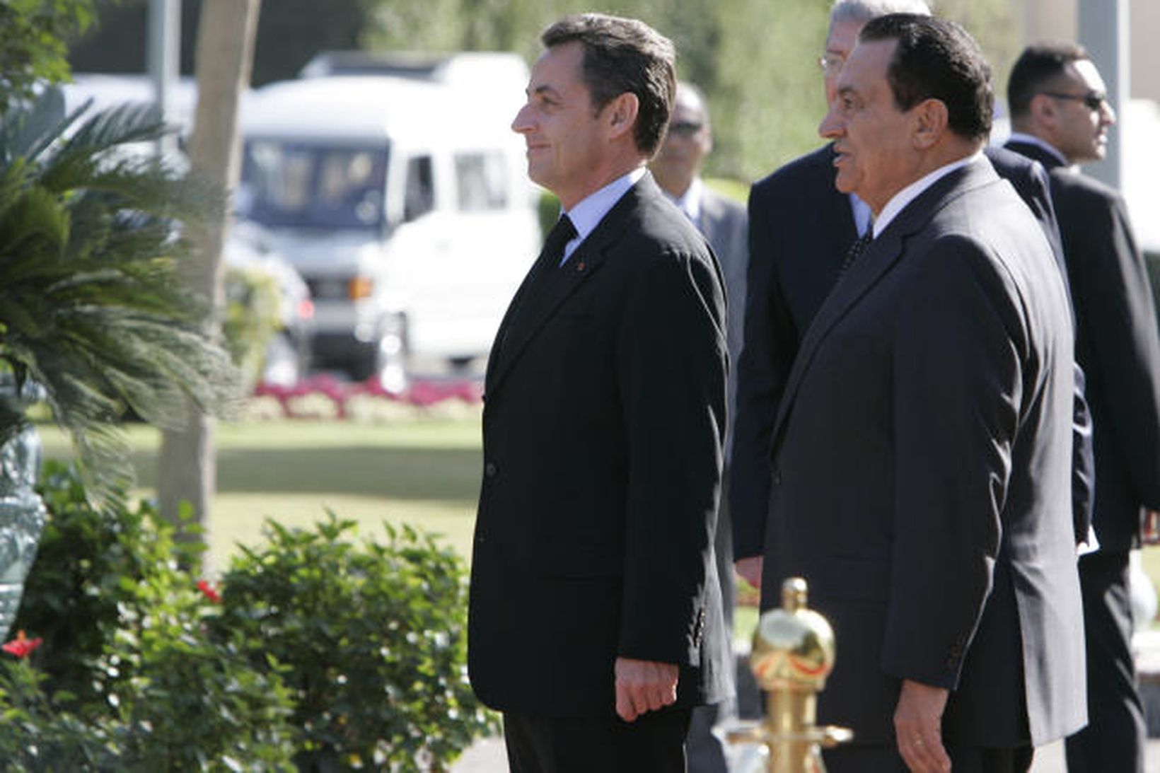 Nicolas Sarkozy Frakklandsforseti með Hosni Mubarak Egyptalandsforseta í dag.