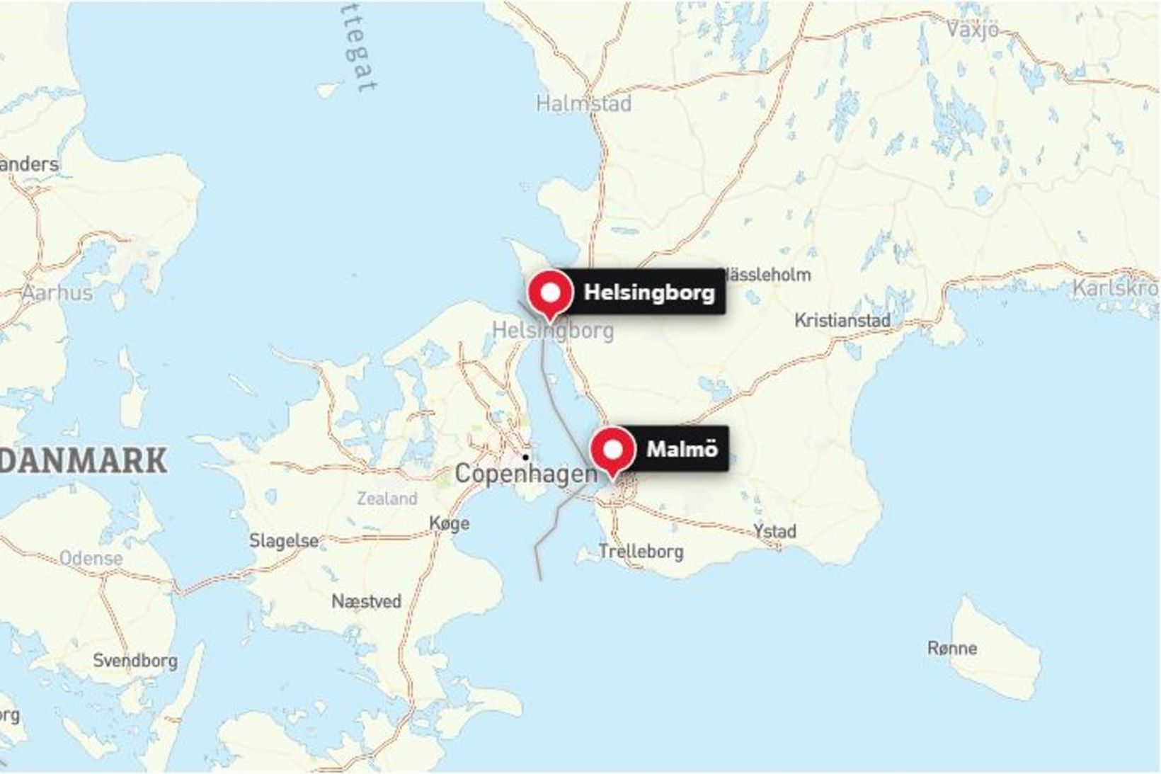 Helsingjaborg á Skáni er norður af Malmö og Kaupmannahöfn. Fimm …