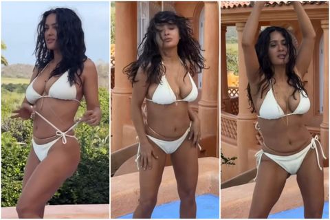 Salma Hayek kann að hrista líkamann.
