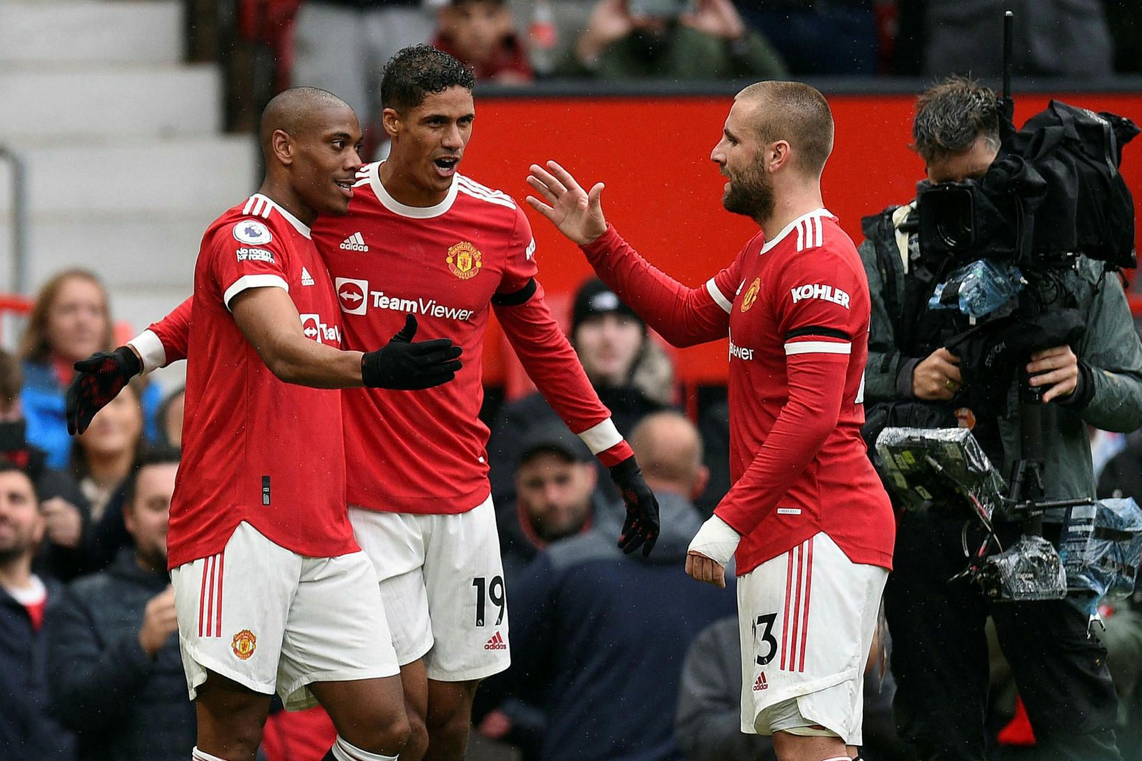 Anthony Martial, Raphael Varane og Luke Shaw.