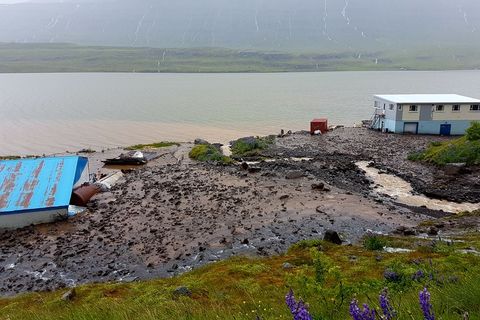 The mudslide hit two houses in Seyðisfjörður
