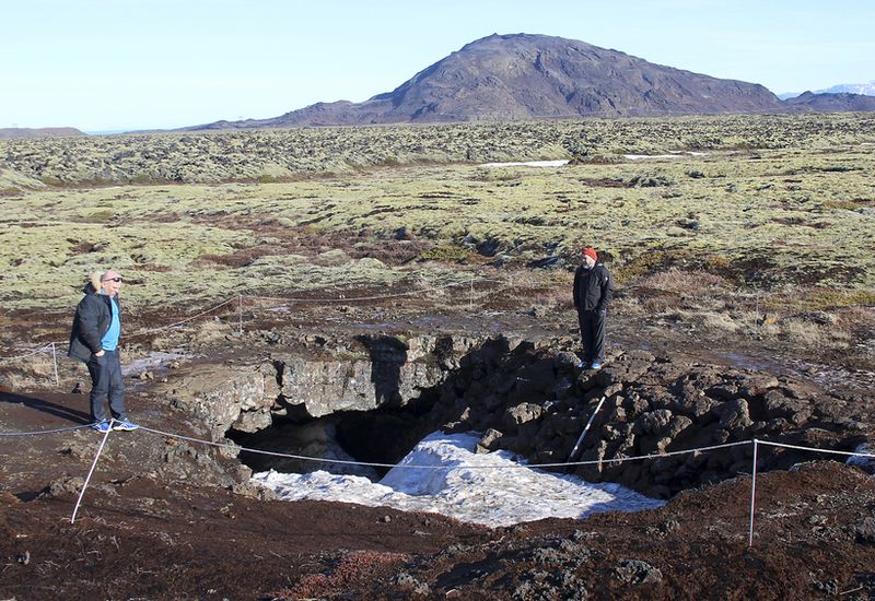 The Leiðarendi cave is accessed from above and spans some 1000 metres underground.